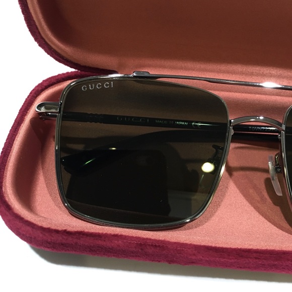 GUCCI AVIATOR SQUARE WEB SUNGLASSES -Black / Ruthenium / Green -NEW WITH CASE - Picture 5 of 12